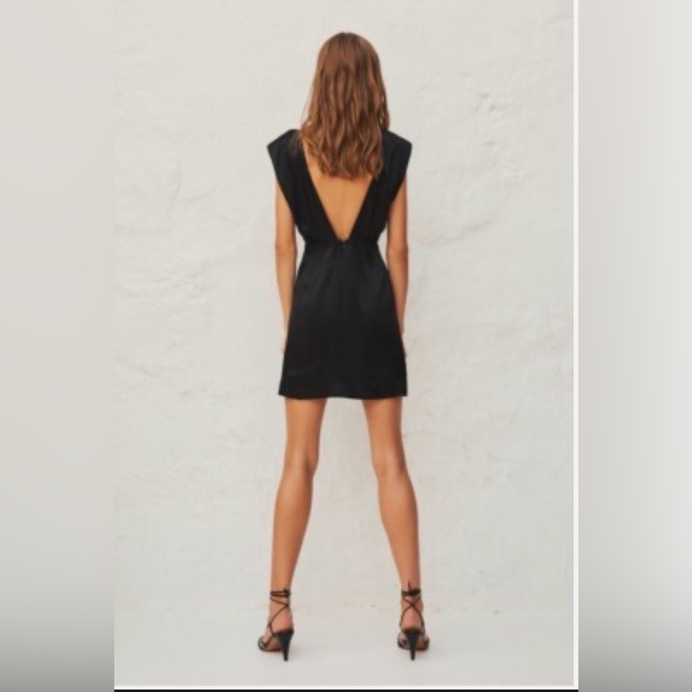New ba&sh Norma‎ Black Backless Mini Dress with Padded Shoulder Size 4